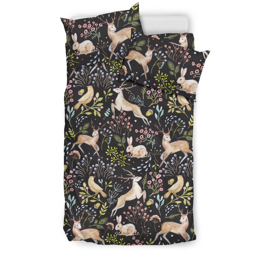 Deer Floral Jungle Duvet Cover Bedding Set