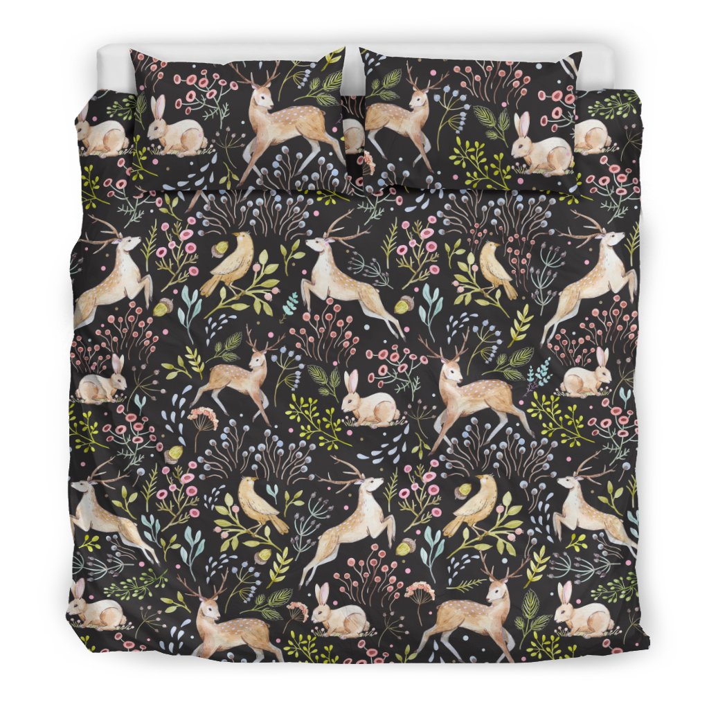 Deer Floral Jungle Duvet Cover Bedding Set