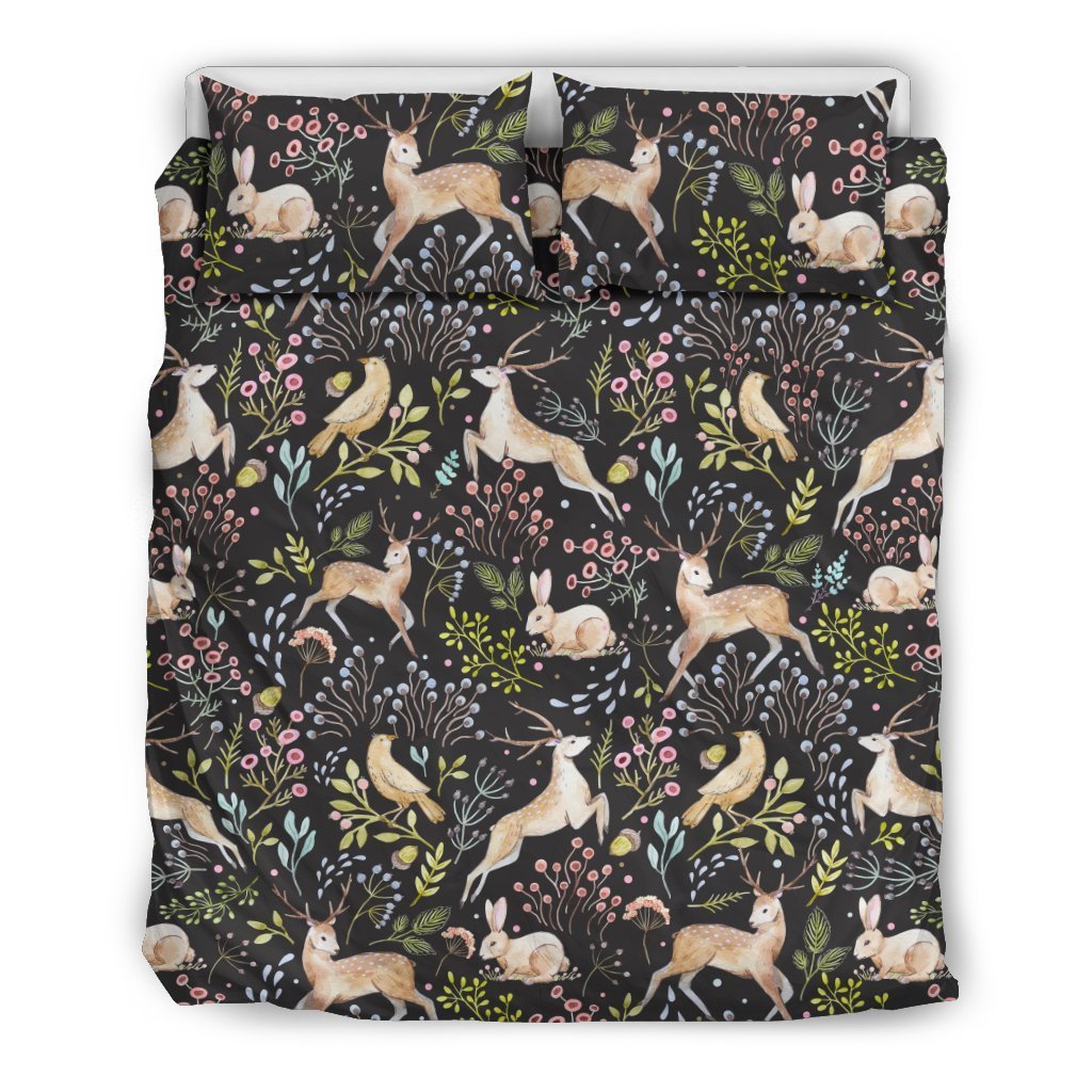 Deer Floral Jungle Duvet Cover Bedding Set