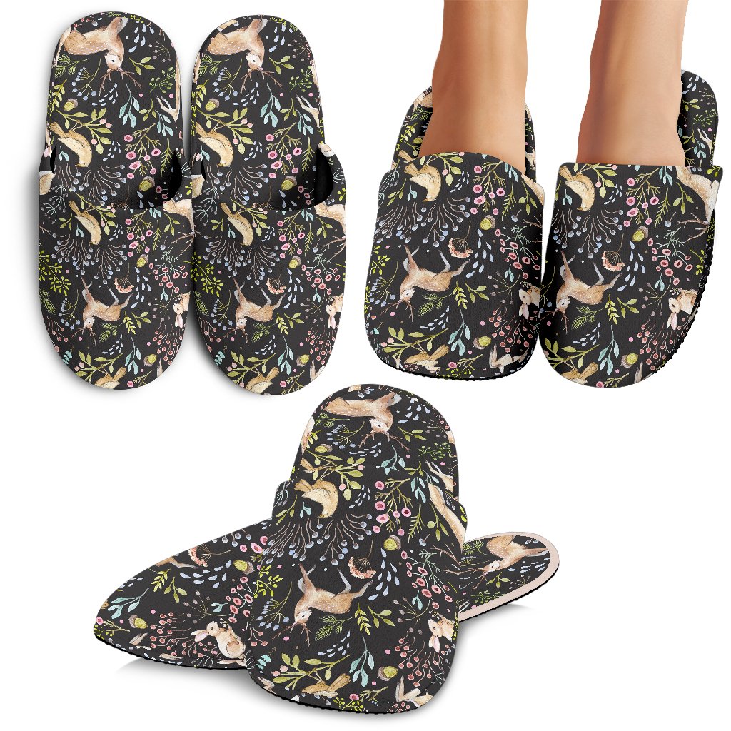 Deer Floral Jungle House Slippers