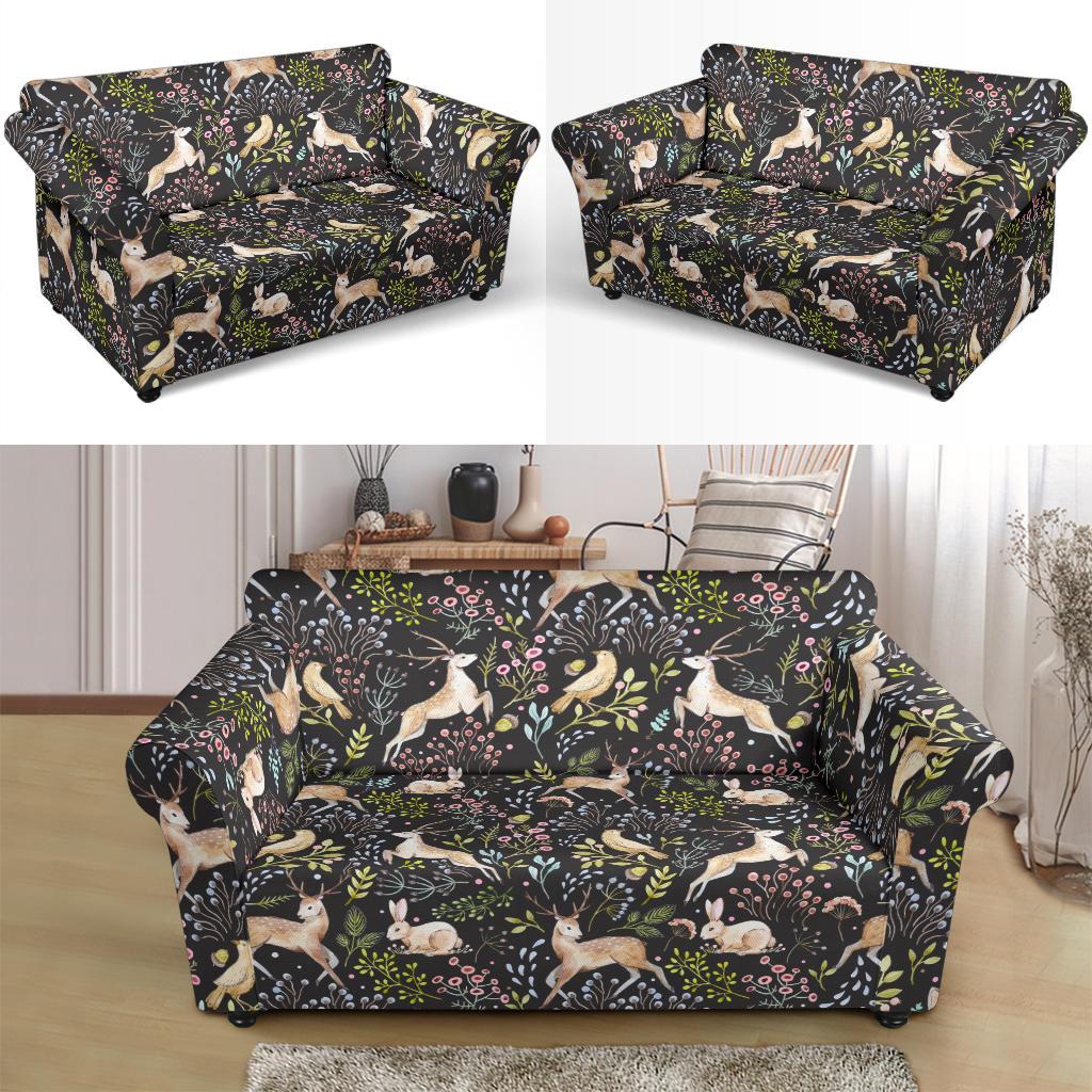 Deer Floral Jungle Loveseat Slipcover-JTAMIGO.COM