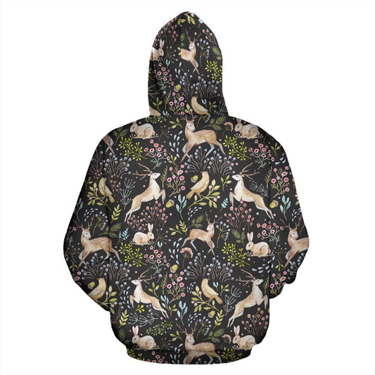 Deer Floral Jungle Pullover Hoodie