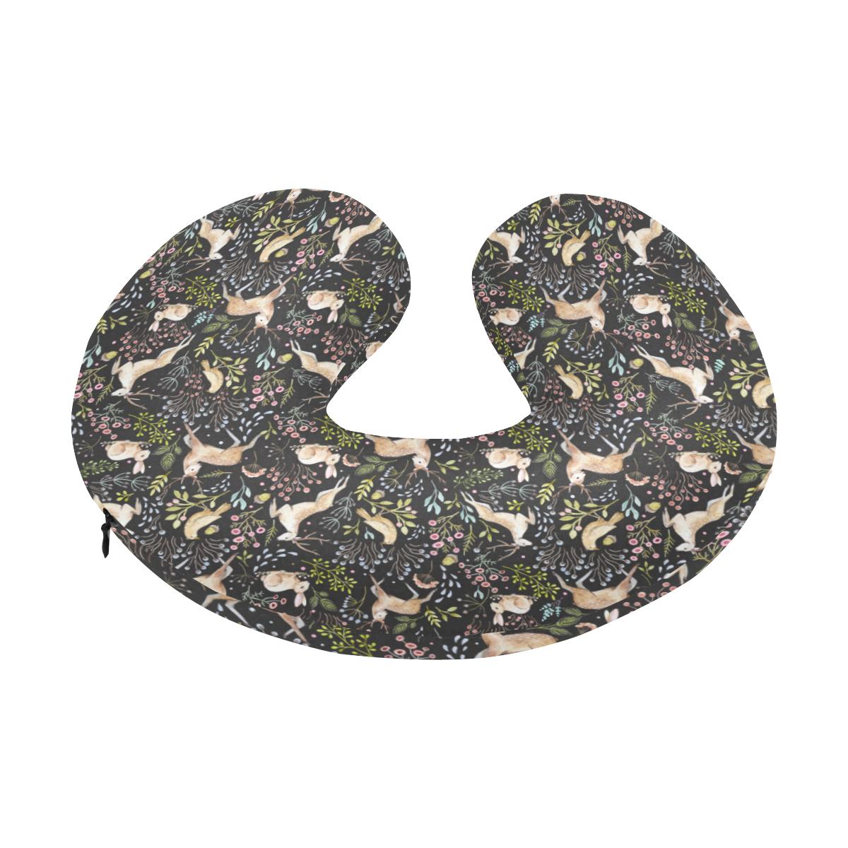 Deer Floral Jungle U-Shaped Travel Neck Pillow-JTAMIGO.COM