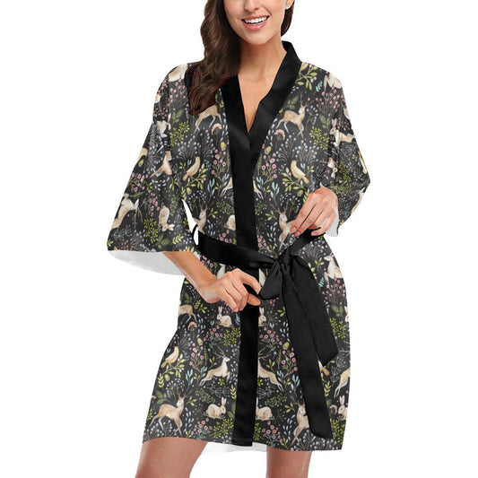 Deer Floral Jungle Women Short Kimono Robe
