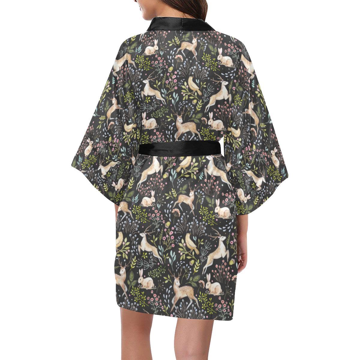 Deer Floral Jungle Women Short Kimono Robe