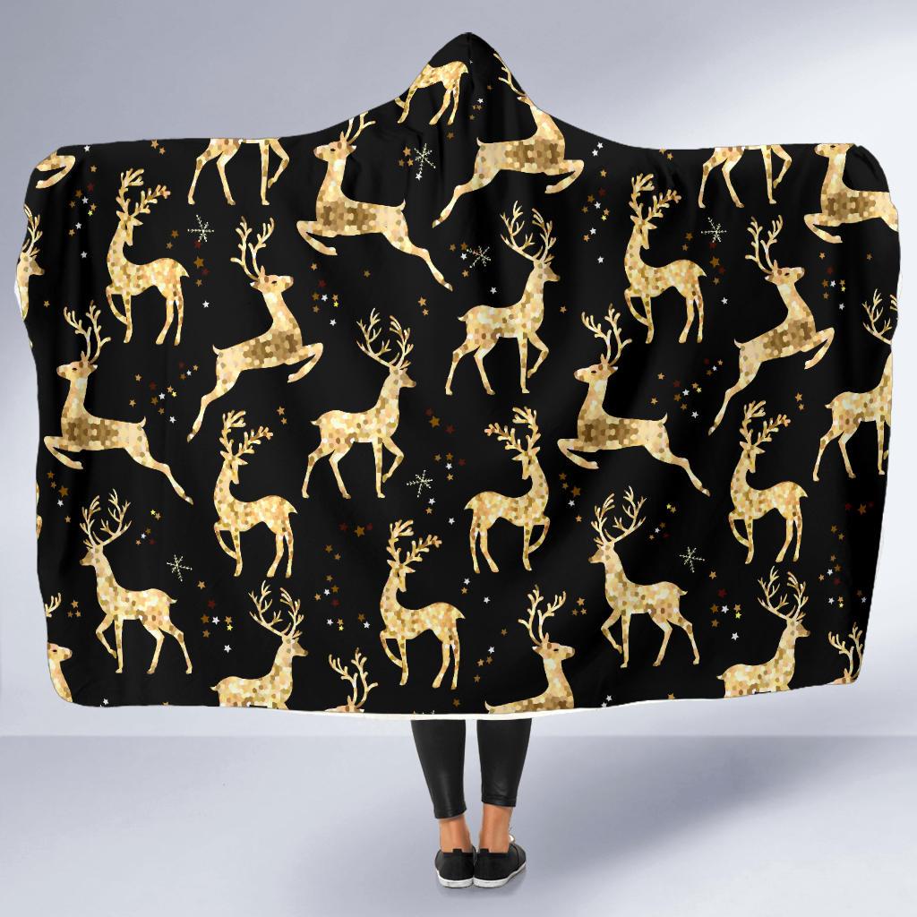Deer Gold Pattern Hooded Blanket-JTAMIGO.COM