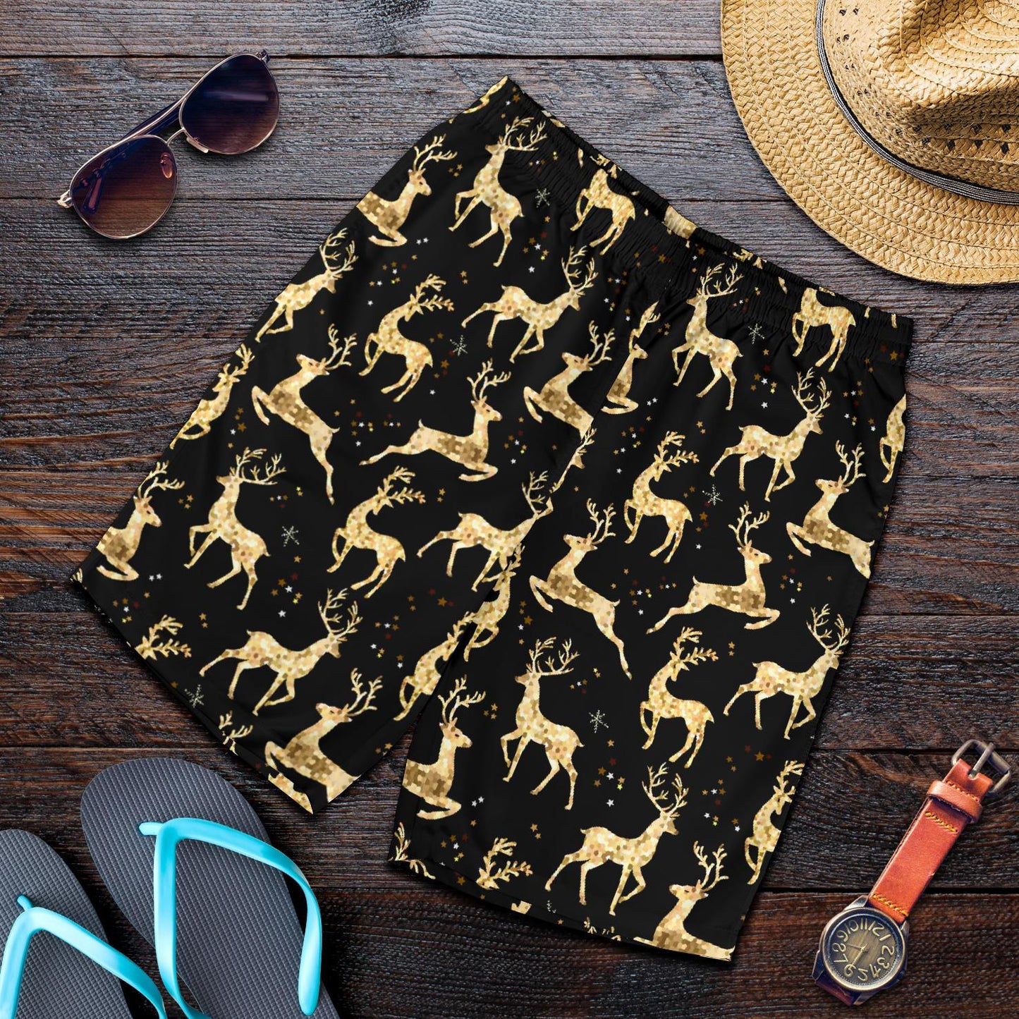 Deer Gold Pattern Mens Shorts-JTAMIGO.COM