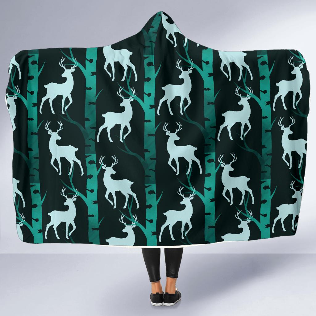 Deer Jungle Print Pattern Hooded Blanket-JTAMIGO.COM