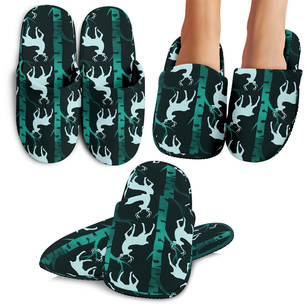 Deer Jungle Print Pattern House Slippers