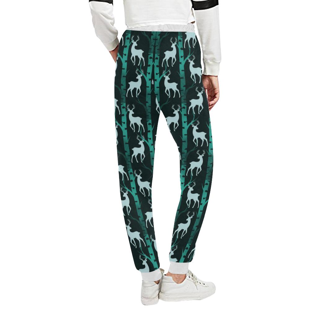 Deer Jungle Print Pattern Unisex Casual Sweatpants (Model L11)-JTAMIGO.COM