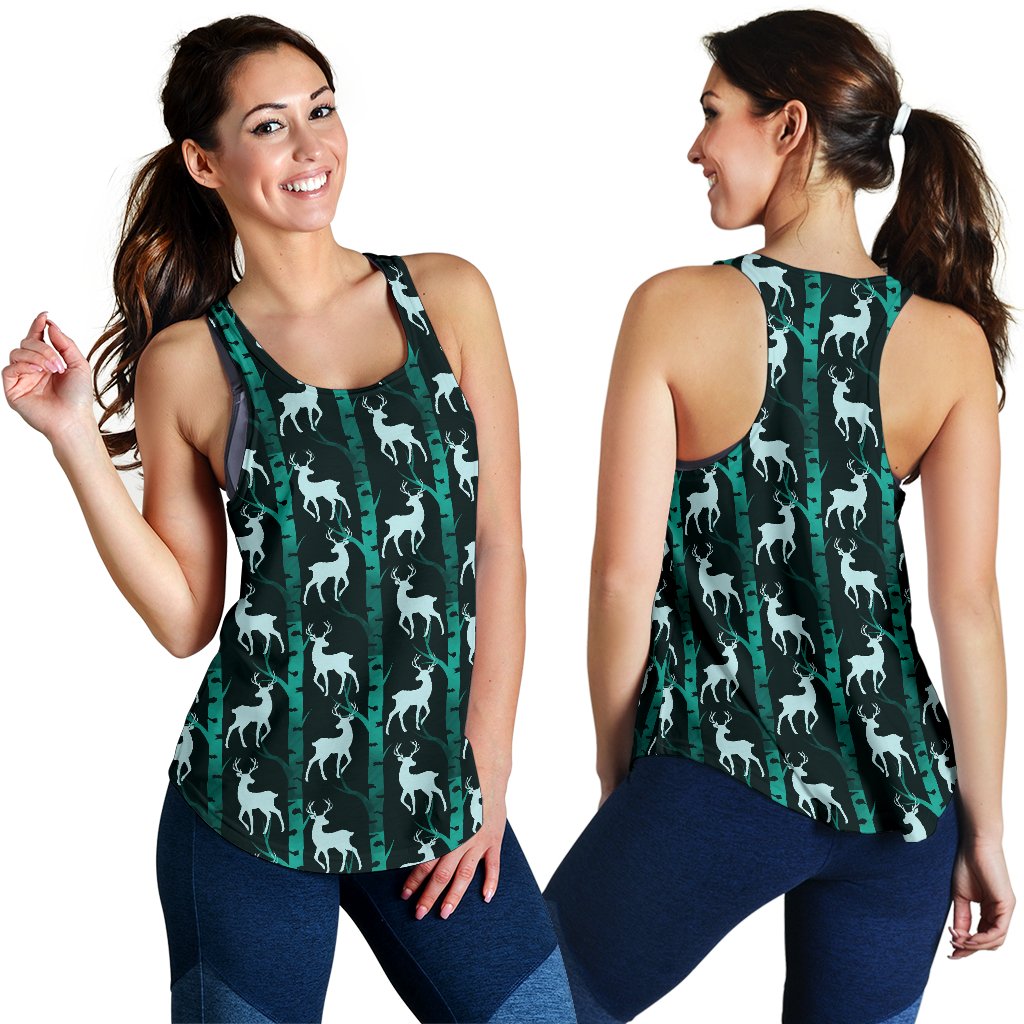 Deer Jungle Print Pattern Women Racerback Tank Top