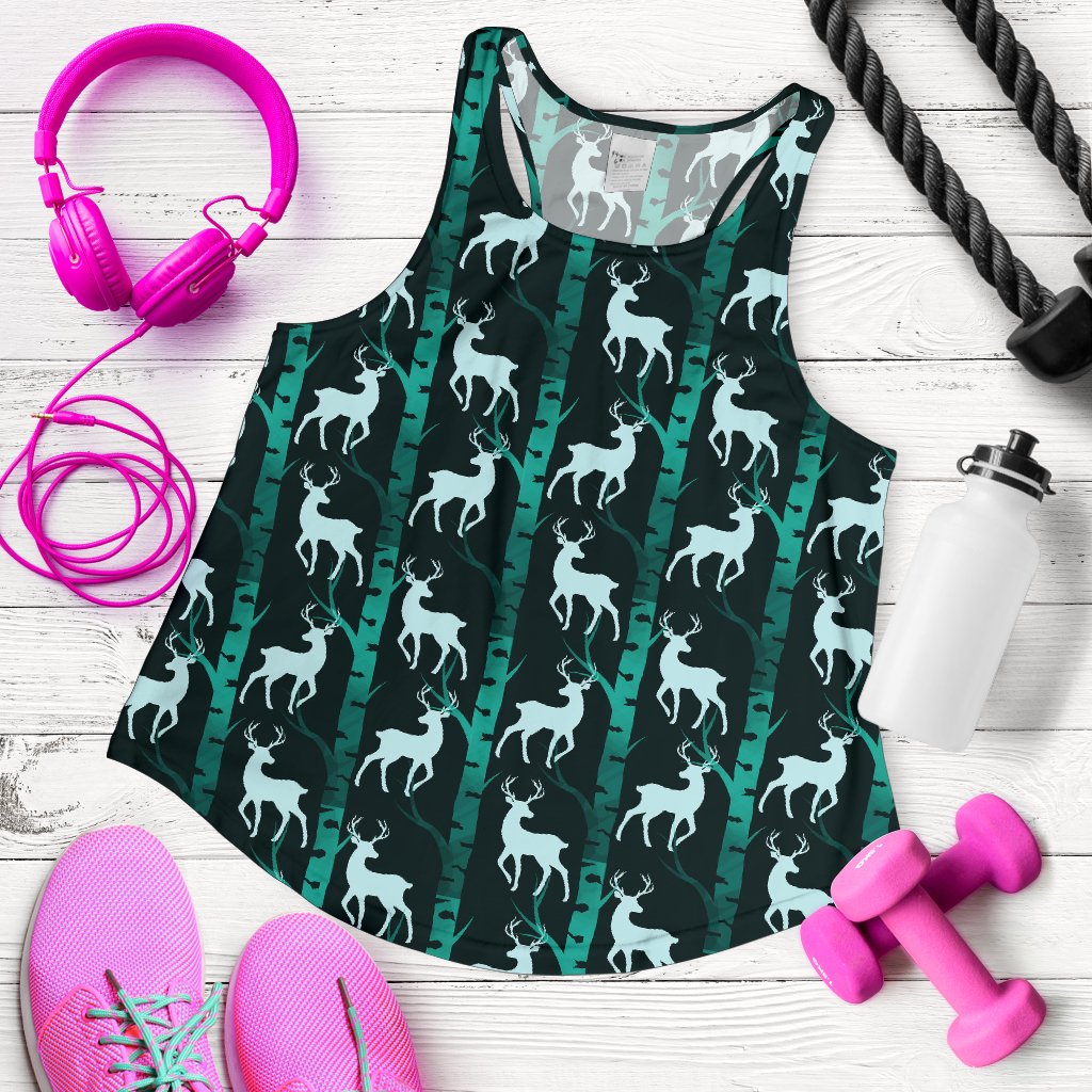 Deer Jungle Print Pattern Women Racerback Tank Top