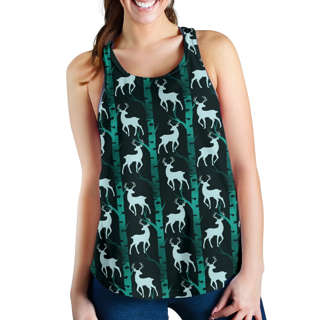 Deer Jungle Print Pattern Women Racerback Tank Top