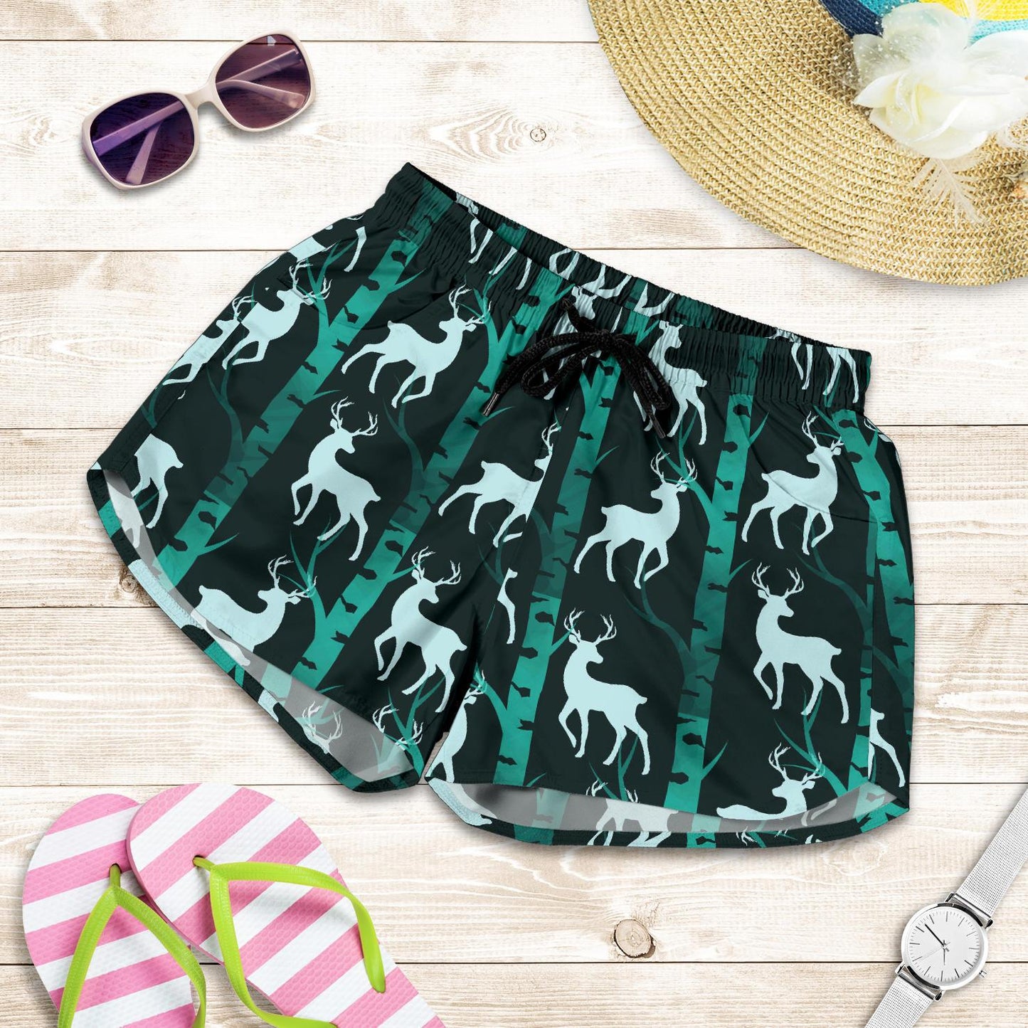 Deer Jungle Print Pattern Women Shorts-JTAMIGO.COM