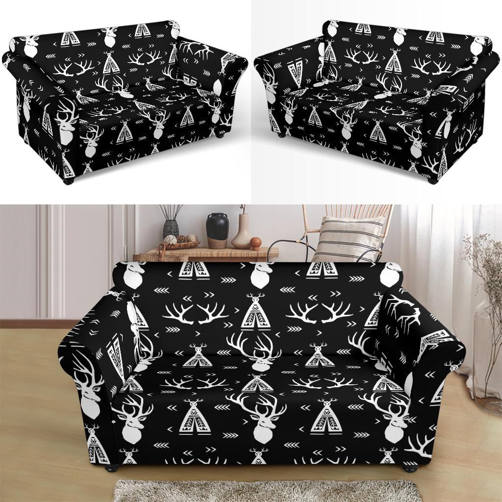 Deer Native Indian Print Pattern Loveseat Slipcover-JTAMIGO.COM