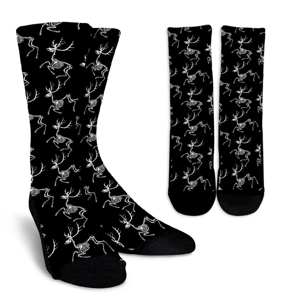 Deer Skeleton Print Pattern Crew Socks