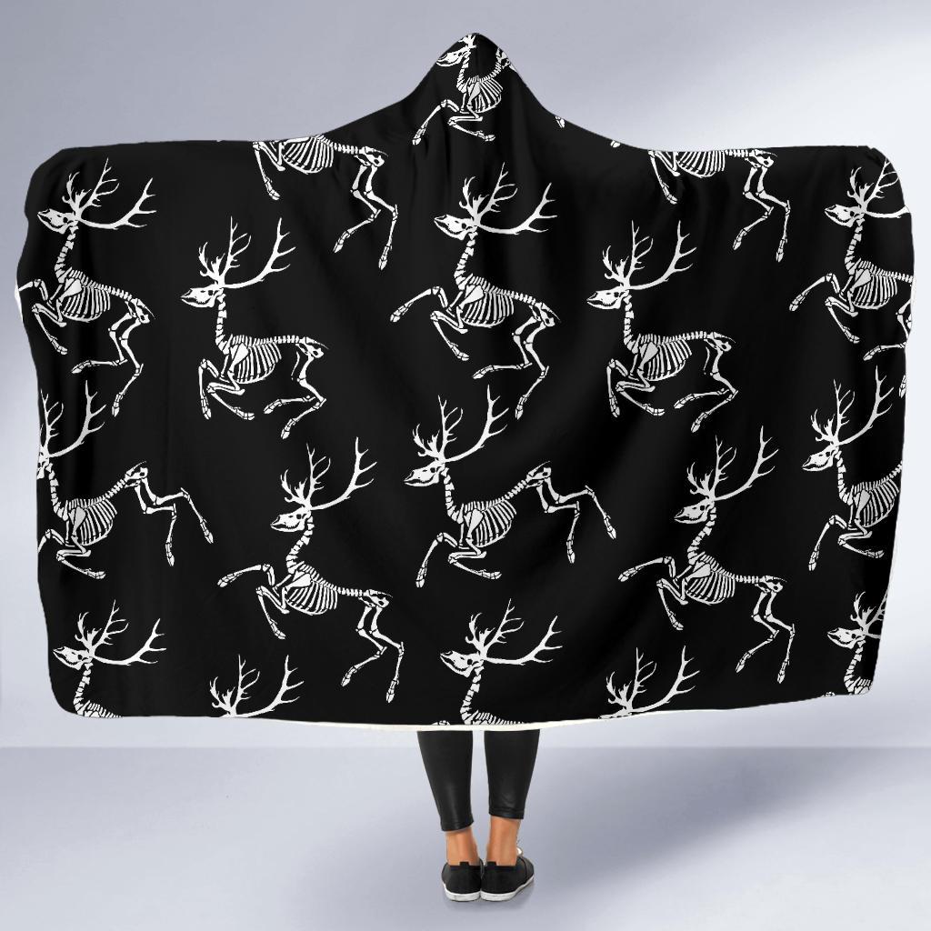 Deer Skeleton Print Pattern Hooded Blanket-JTAMIGO.COM