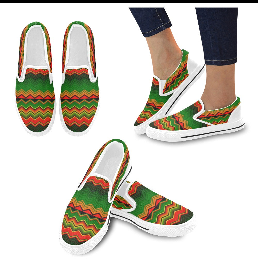 Serape Print Design LKS306 White Slip Ons Canvas Women's Shoes