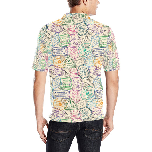 Travel Stamp Print Design LKS303 Men Polo Shirt