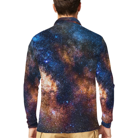 Celestial Milky way Galaxy Long Sleeve Polo Shirt For Men's