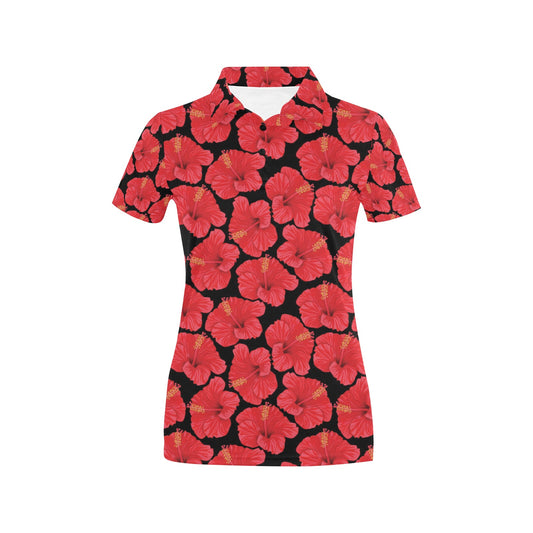 Hibiscus Red Pattern Print Design LKS306 Women's Polo Shirt