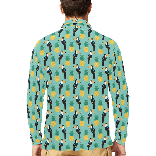 Toucan Print Design LKS301 Long Sleeve Polo Shirt For Men's