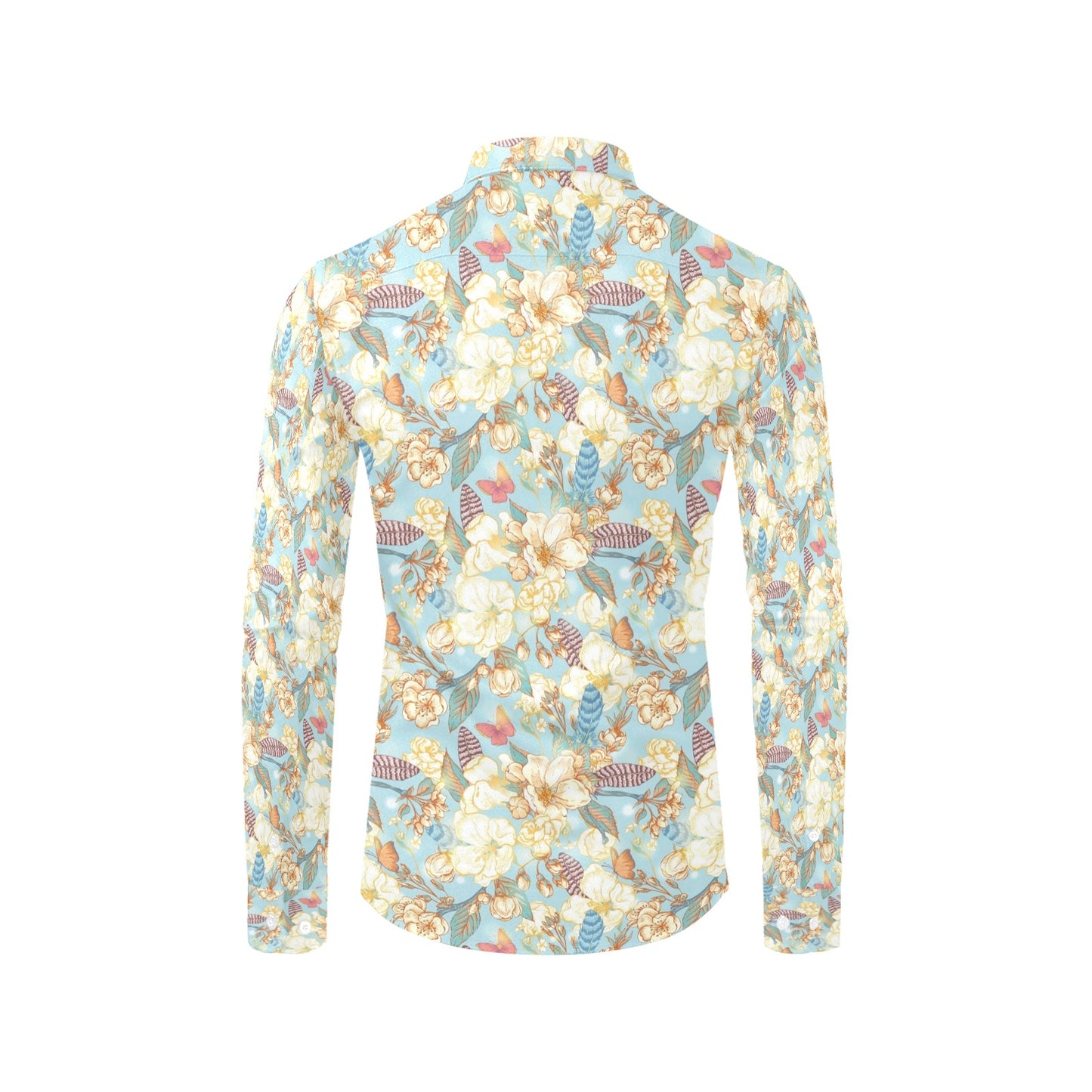 Summer Floral Print Design LKS302 Men's Long Sleeve Dress Shirt
