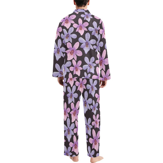 Orchid Pattern Print Design OR08 Men's Long Pajama Set