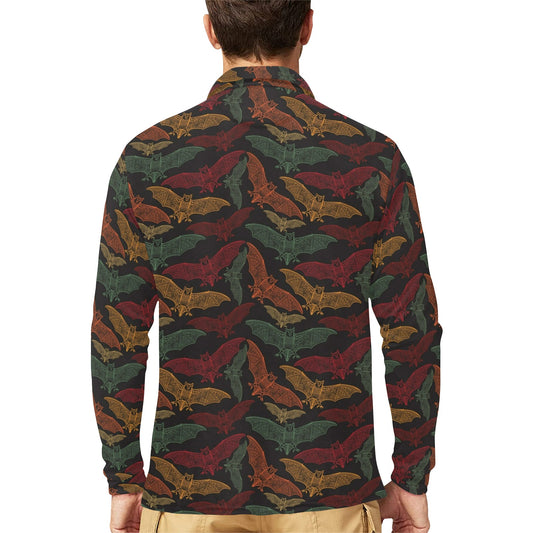 Bat Tribal Pattern Print Design 03 Long Sleeve Polo Shirt For Men's