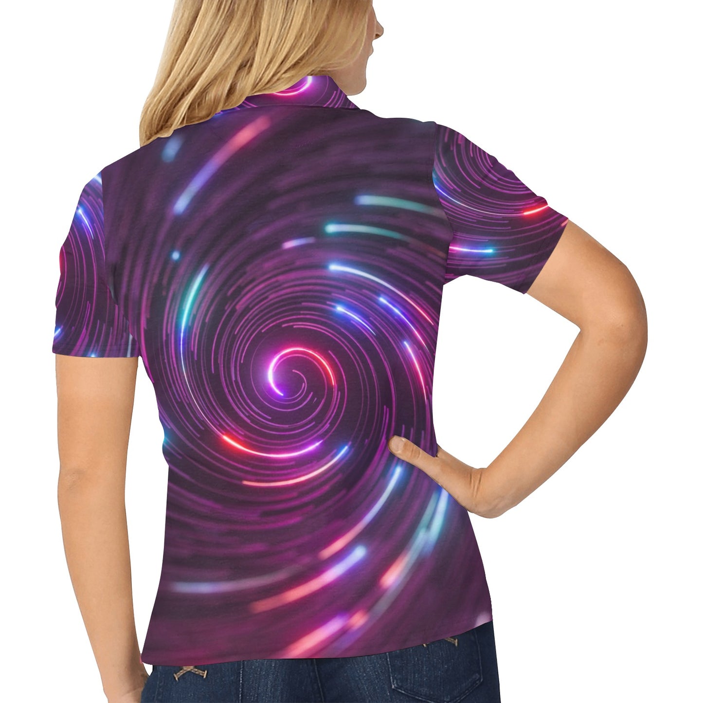 Vortex Twist Swirl Purple Neon Print Women's Polo Shirt