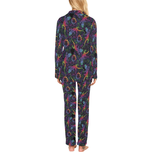 Gecko Rainbow Pattern Print Design 03 Women's Long Pajama Set