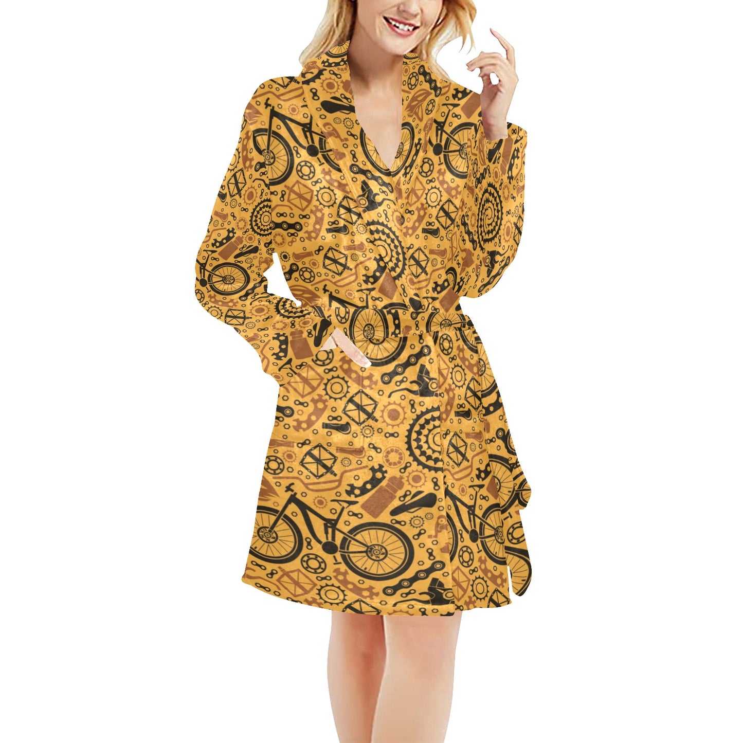 Mountain bike Pattern Print Design 03 Women's Fleece Robe