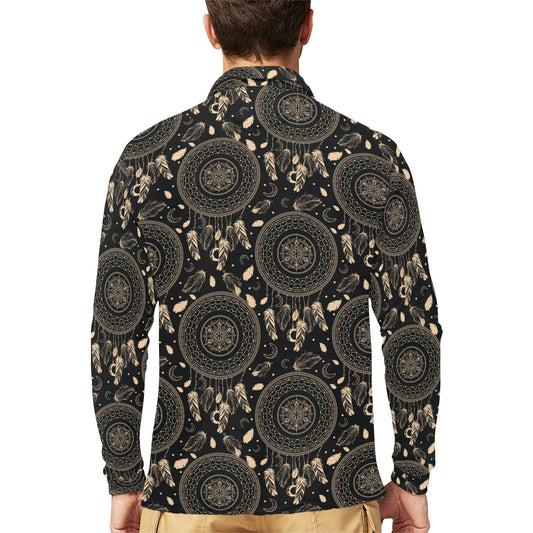 Dream Catcher Mandala Boho Moon Long Sleeve Polo Shirt For Men's