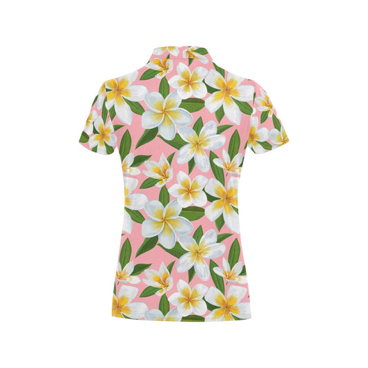 White Plumeria Pattern Print Design PM011 Women's Polo Shirt