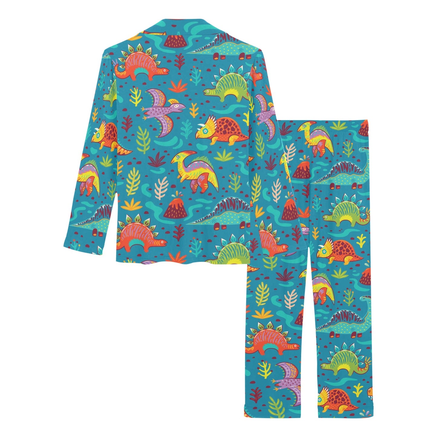 Dinosaur Cartoon Style Women's Long Pajama Set