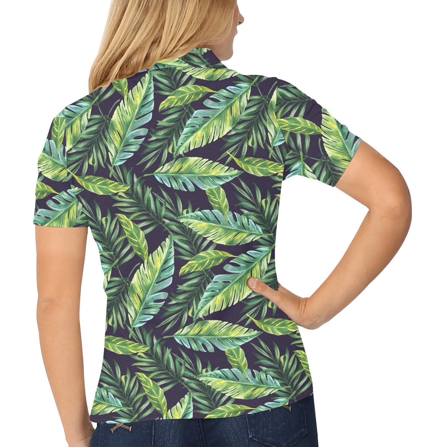 Tropical Flower Pattern Print Design TF06 Women's Polo Shirt
