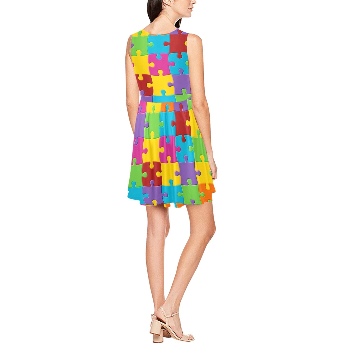 Autism Awareness Pattern Print Design 02 Sleeveless Dress