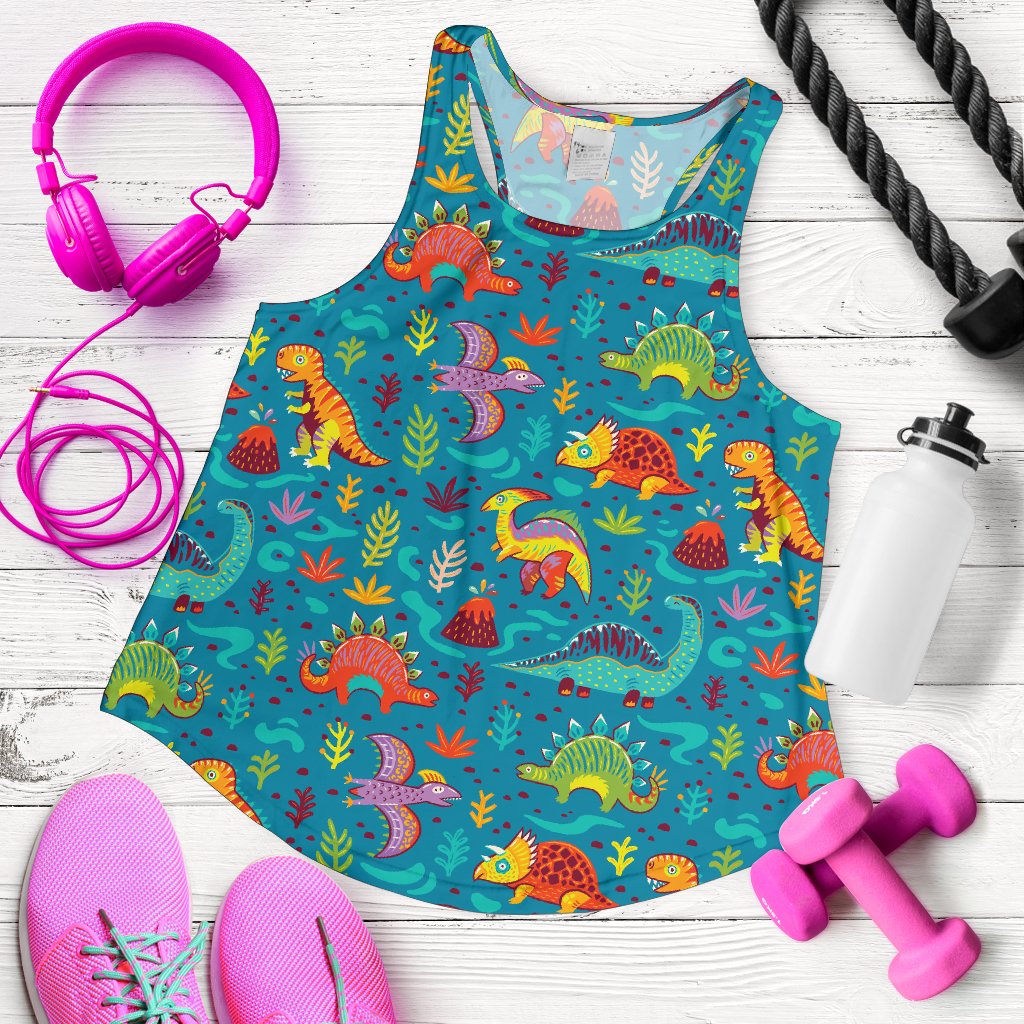Dinosaur Cartoon Style Women Racerback Tank Top