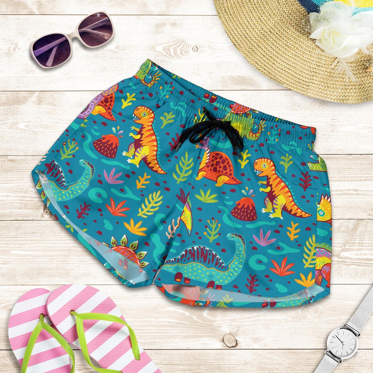 Dinosaur Cartoon Style Women Shorts-JTAMIGO.COM