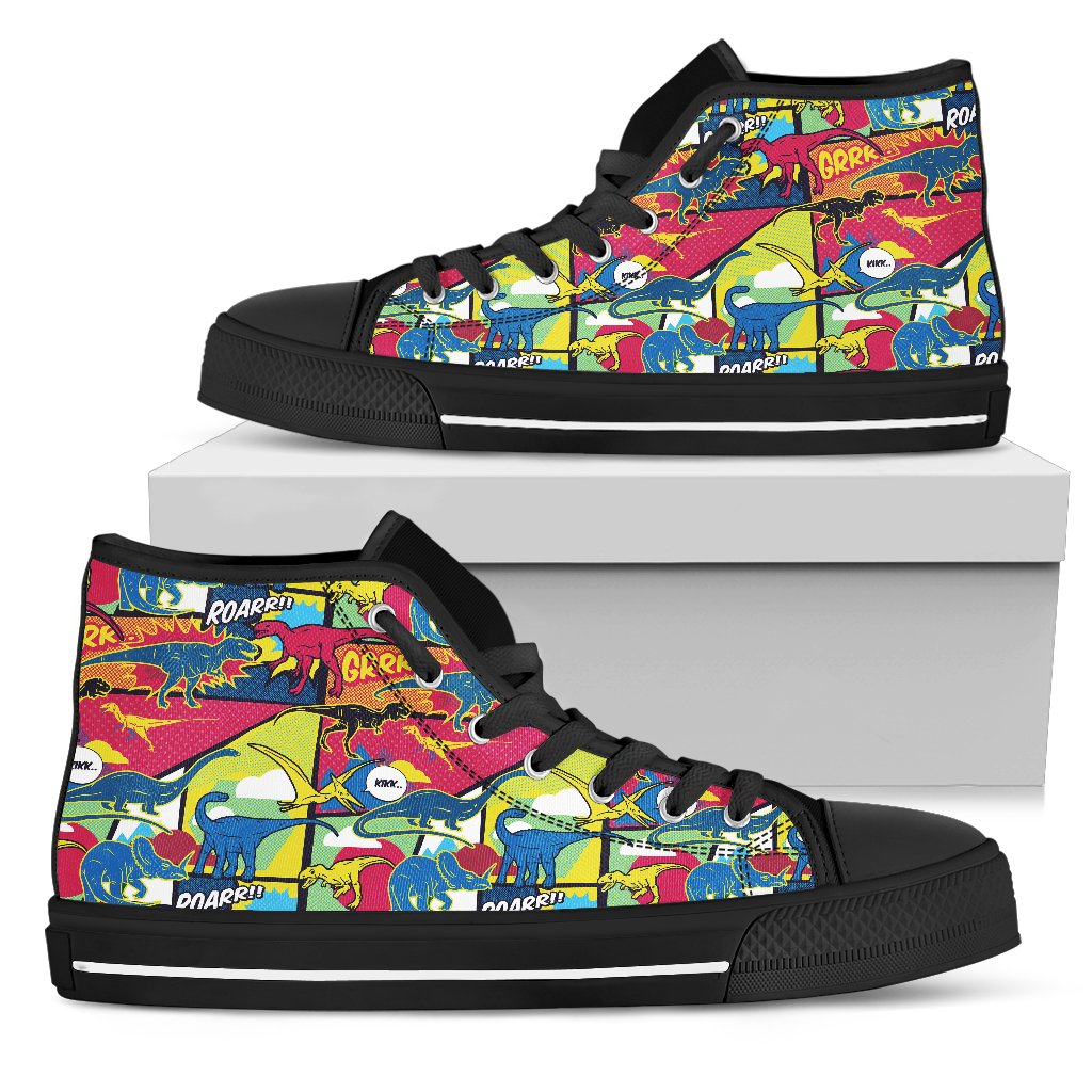 Dinosaur Comic Pop Art Style Women High Top Shoes