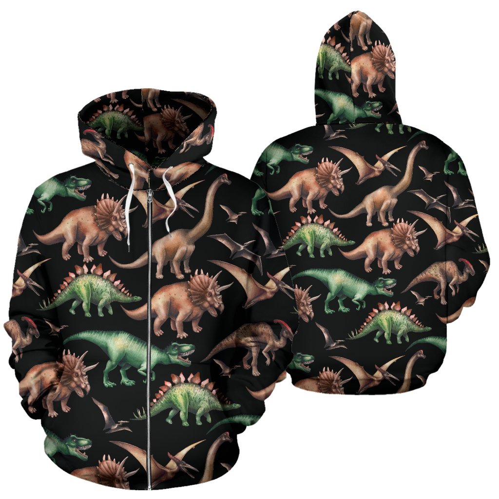 Dinosaur Print Pattern Zip Up Hoodie