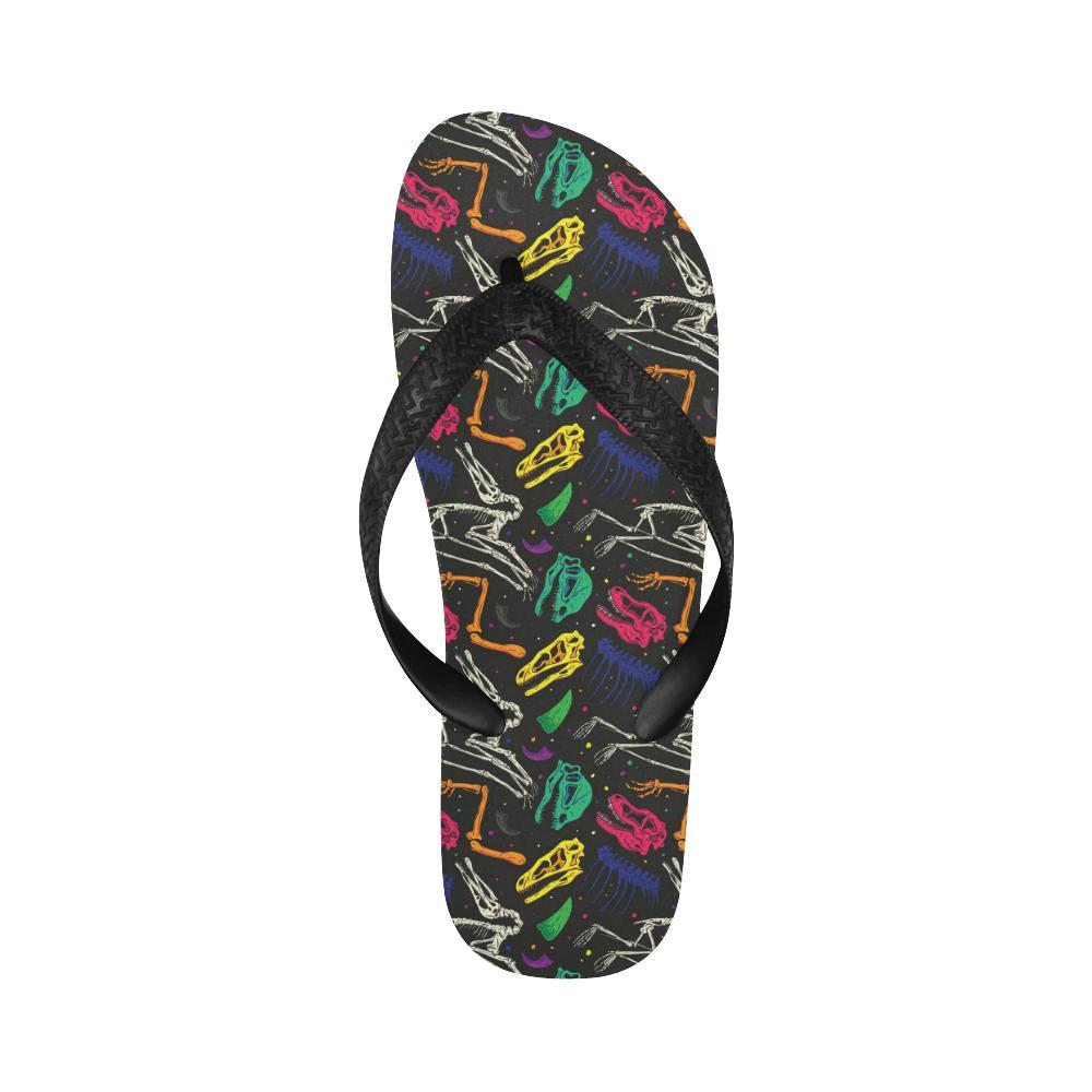 Dinosaur Skull Color Print Pattern Flip Flops-JTAMIGO.COM