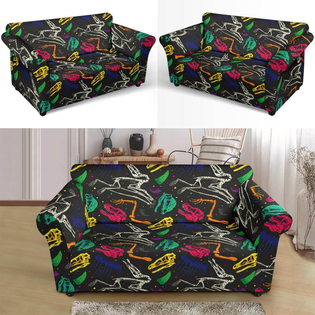 Dinosaur Skull Color Print Pattern Loveseat Slipcover-JTAMIGO.COM