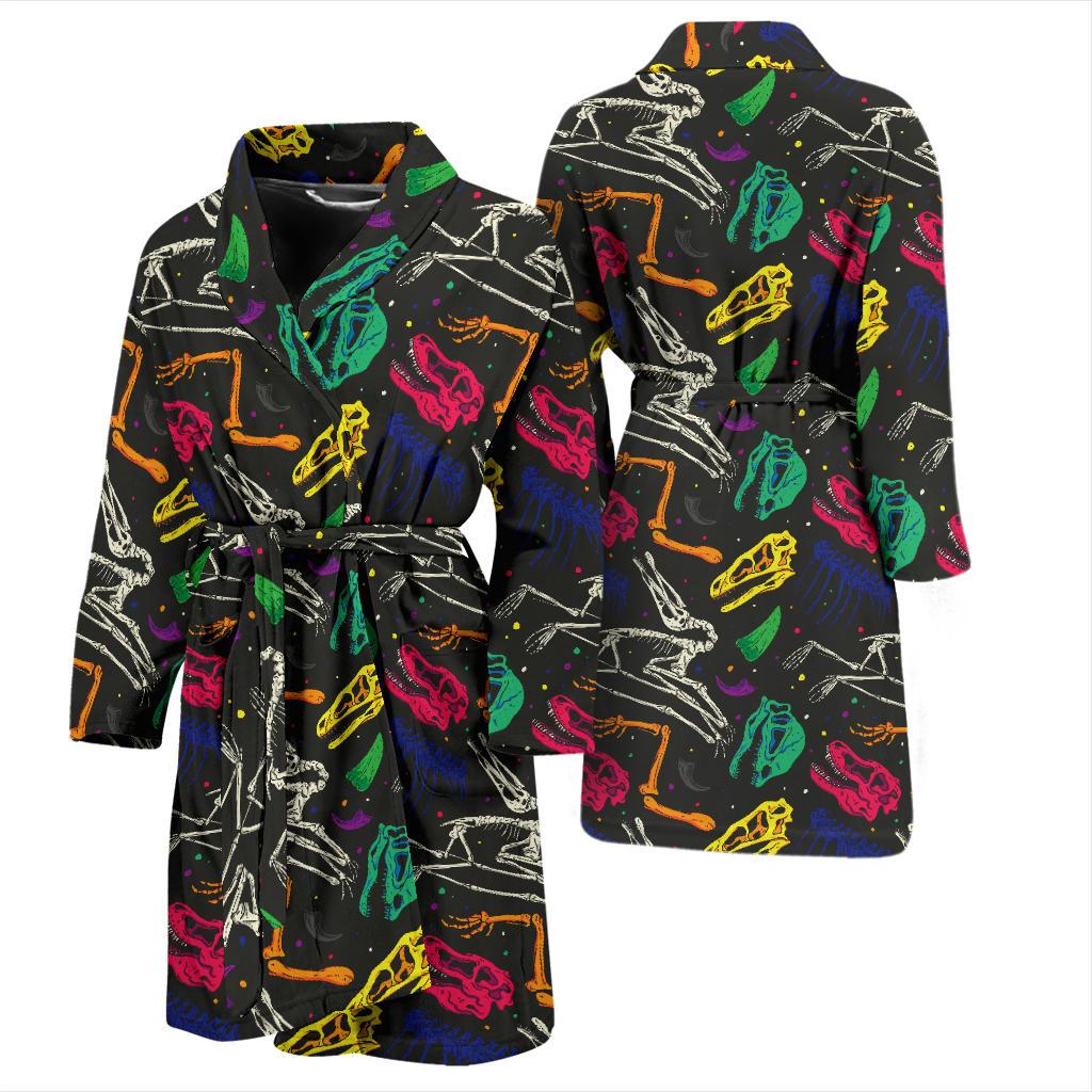 Dinosaur Skull Color Print Pattern Men Bath Robe-JTAMIGO.COM
