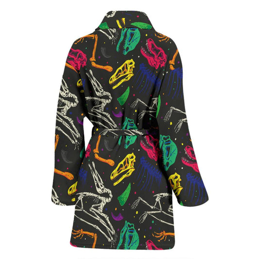 Dinosaur Skull Color Print Pattern Women Bath Robe-JTAMIGO.COM