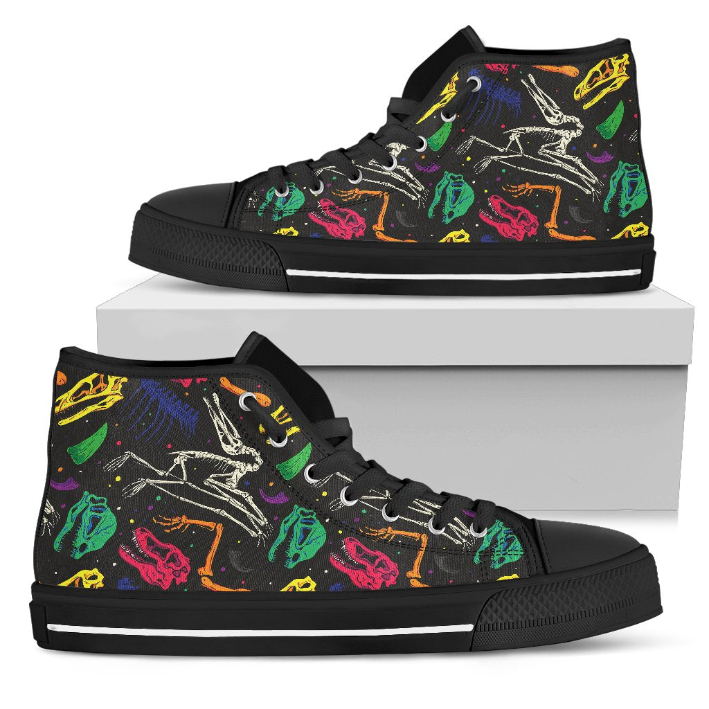 Dinosaur Skull Color Print Pattern Women High Top Shoes