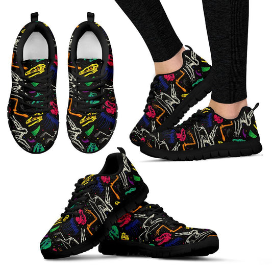 Dinosaur Skull Color Print Pattern Women Sneakers Shoes