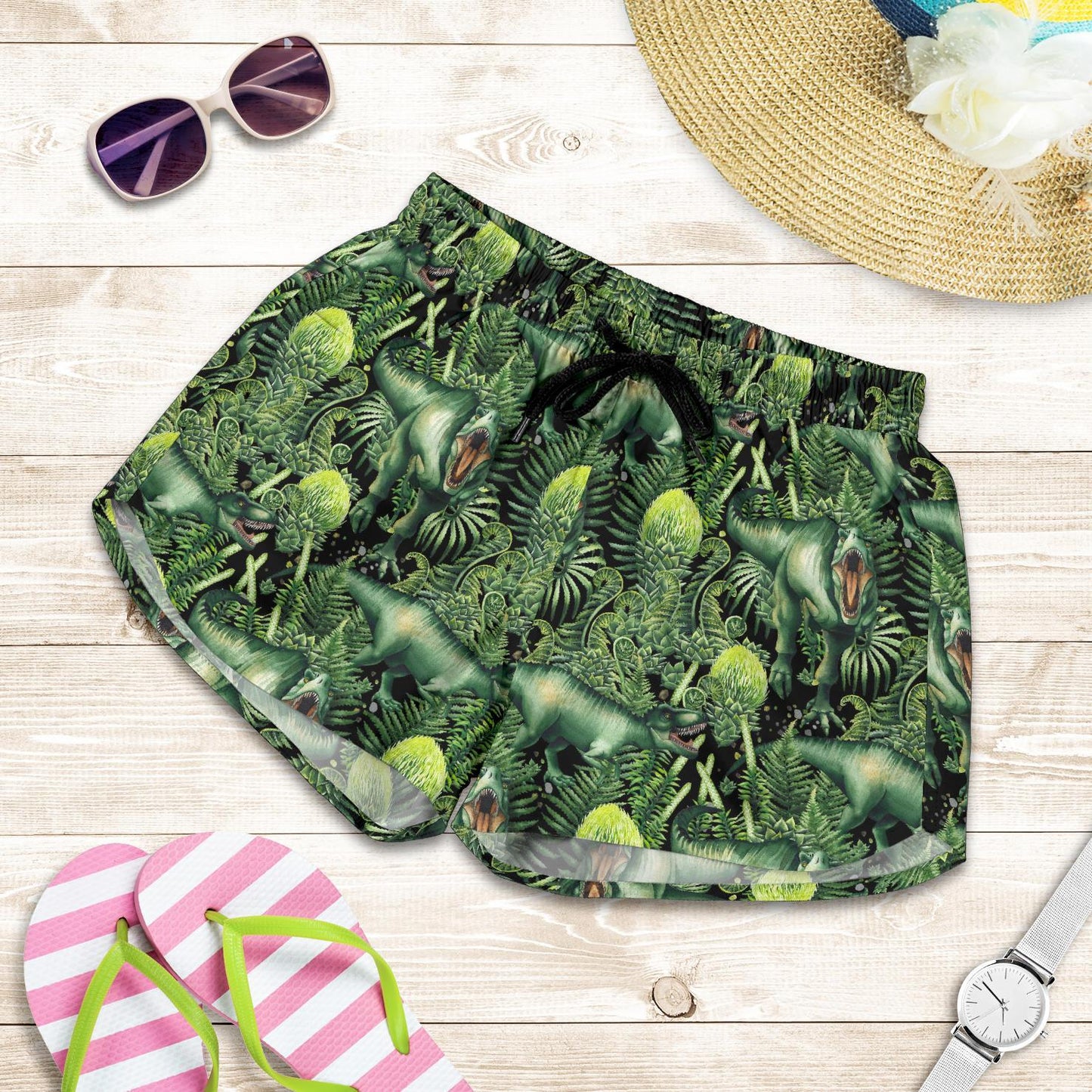Dinosaur T Rex Print Pattern Women Shorts-JTAMIGO.COM