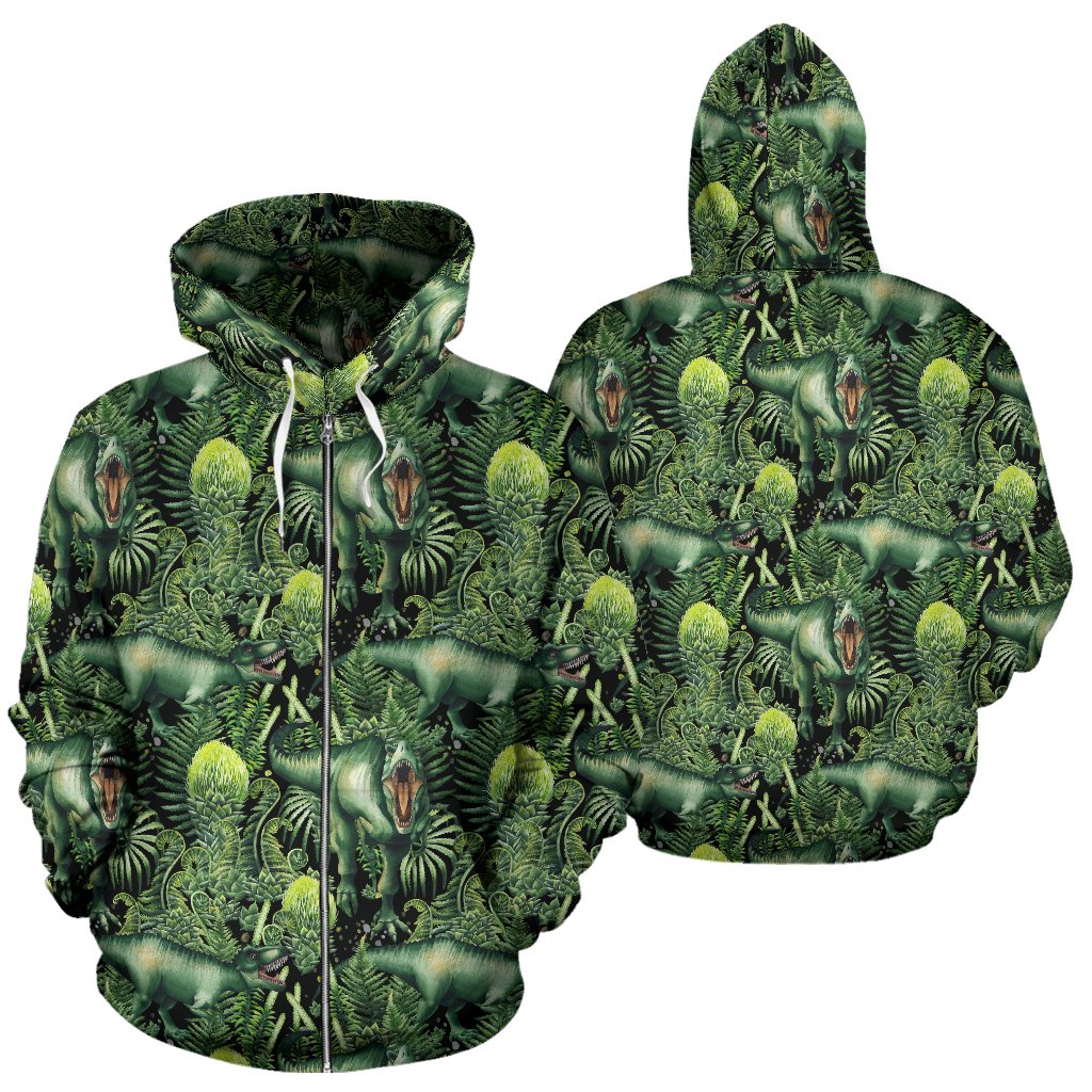 Dinosaur T Rex Print Pattern Zip Up Hoodie