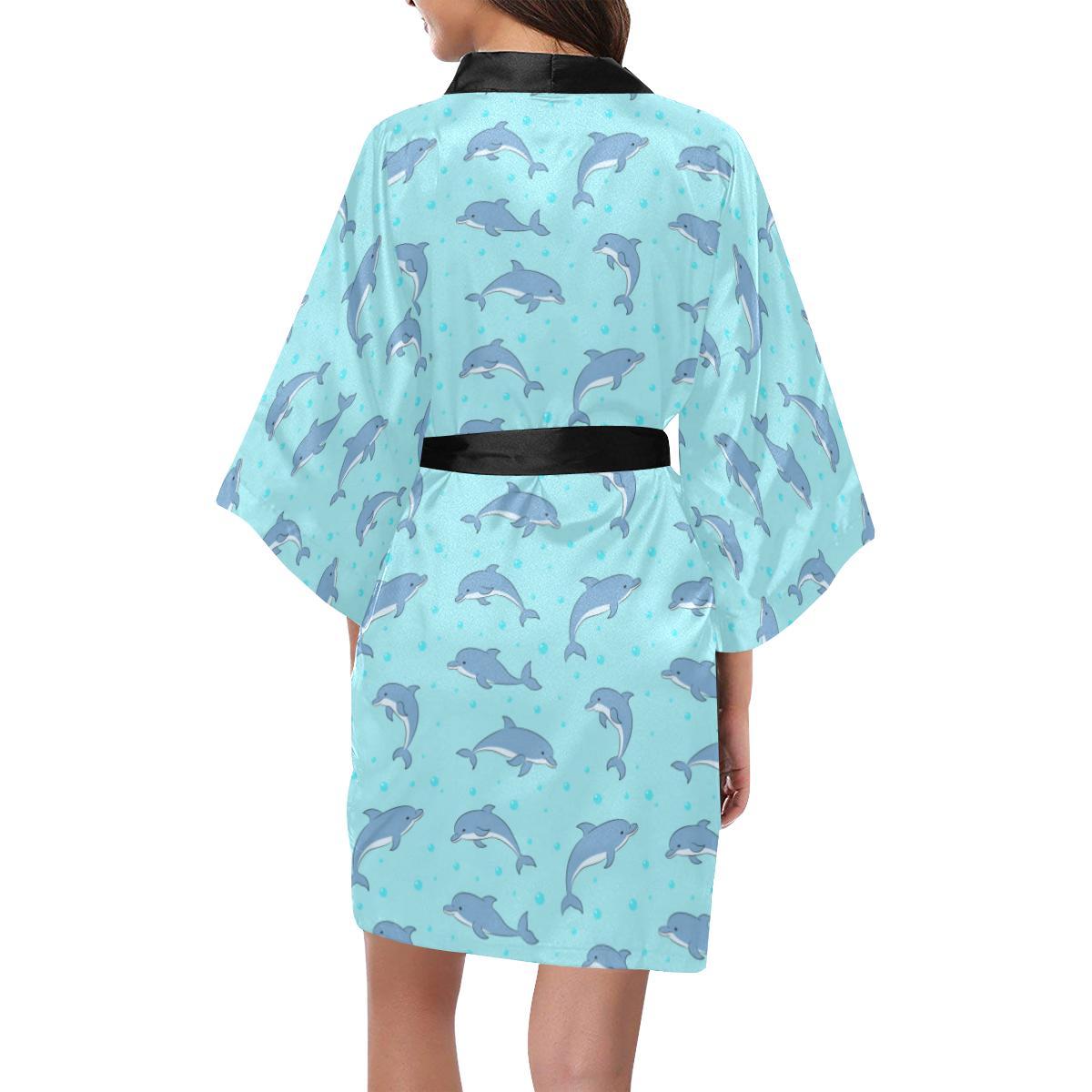 Dolphin Baby Cute Print Pattern Women Short Kimono Robe